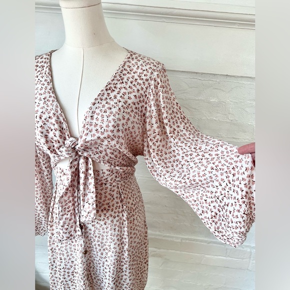 Faithfull The Brand Trinidad Rae Pink Floral Tie Front Cut Out Mini Dress - Picture 8 of 16